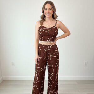 Zara Basic Size M Two-Piece Set | Adjustable Strap Crop Top & Wide Leg Pants